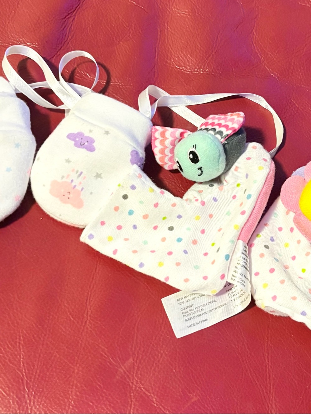 Baby Polka Dot Mittens with Teal Plush Rattle - Baby Accessory Bundle